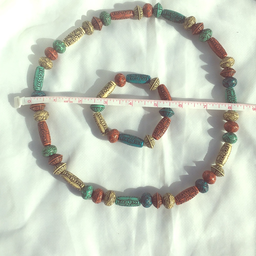 Necklace and Bracelet Set, engraved beads